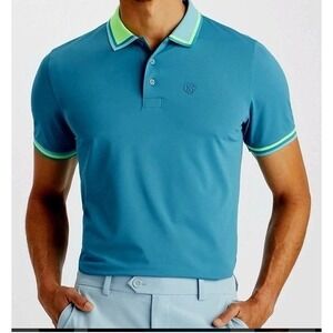 W1 G FORE NWT Mens L Teal Tech Pique Golf Polo Shirt Two Tone Banded Sleeve